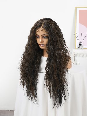 w0014Cross-border new products Black brown long curly wig