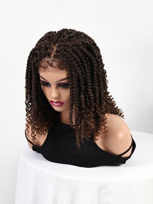 w0011Black coffee yellow lace curly short wig