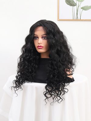 W0069Black curly lace long curly wig