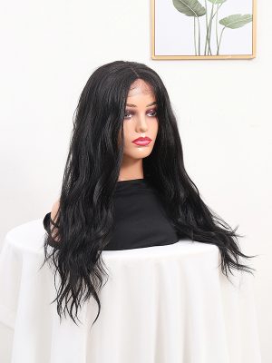 W0061Black gray shoulder length lace short wig 3
