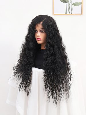 W0063Black lace long curly wig