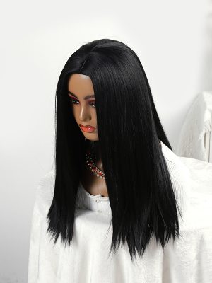 W0049Mechanical wigs have no bangs Black lace long straight wig