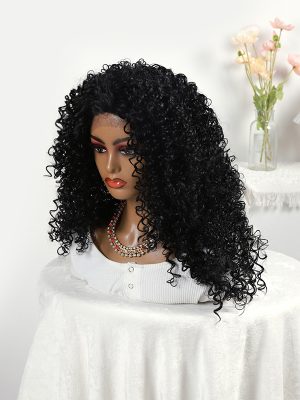 W0047Brown chemical Black lace shawl long curly wig