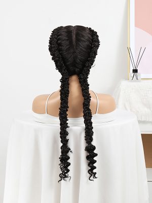 W0037Black long curled lace braid wig SHL.DORACN T27613