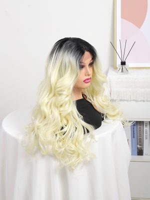 w0021Yellow top black lace long curly wig LDP-VENUS  OT613