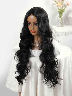 w0060Black lace long curly wig