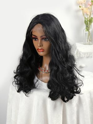 w0059Long black roll chemical fiber wig mechanism wig