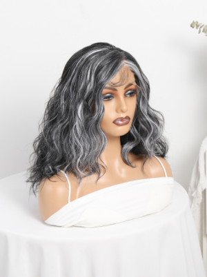 W101NEWLOOK Black White Highlight T Part Lace Front Wig