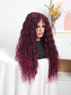 W92NEWLOOK Burgundy Color Long Water Wave Lace Front Wig