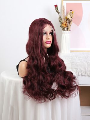 W180 Burgundy Color Lace Front Wig Long Wavy Hair Wig For Women