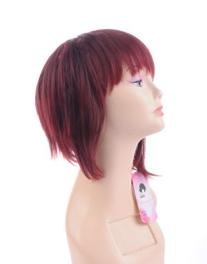 W140 Burgundy Color Short Hair Wigs With Bangs