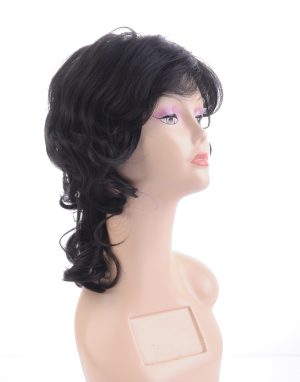 W167Black Color Curly Women Hair Wig With Curtain Bangs