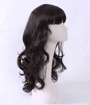 W168Black Color Long Curly Hair Wigs With Blunt Bangs