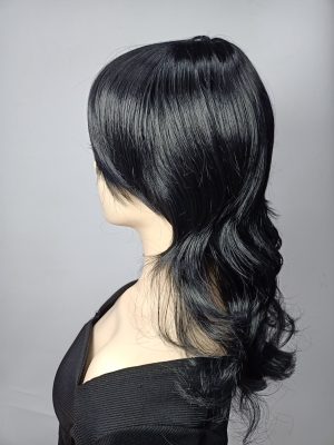 W192Black Color Curly Hair Wigs With Long Bangs For Women